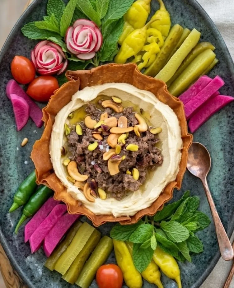 صحن حمص ناعم مع لحمة