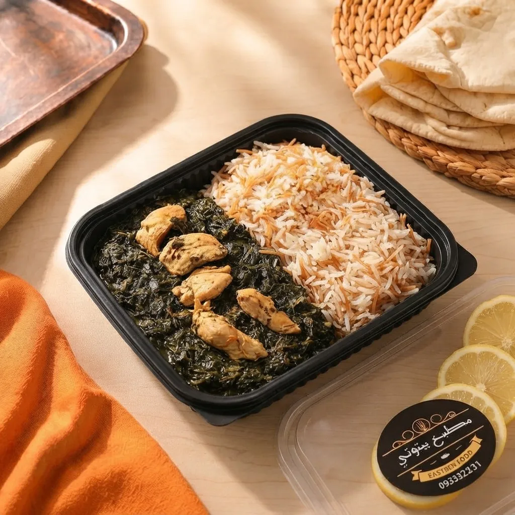 ملوخية بالدجاج مع رز