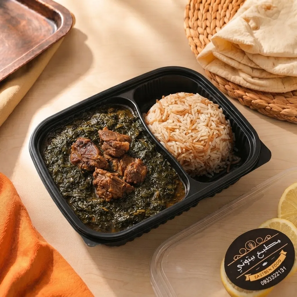 ملوخية باللحمة مع رز