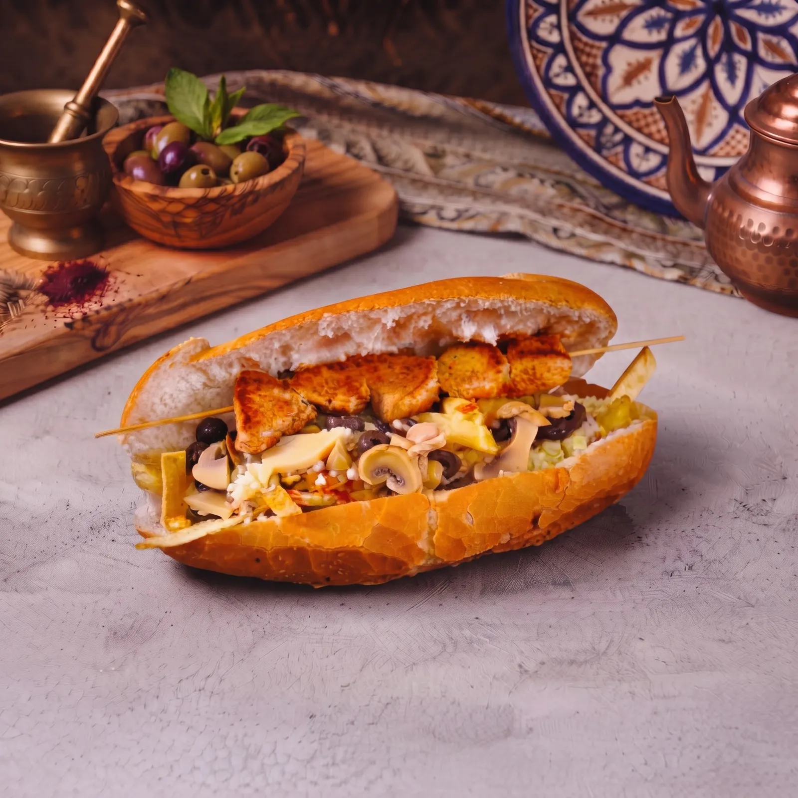 شيش صمون مع جبنة وفطر